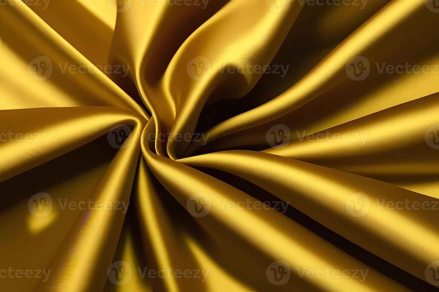 Golden silk fabric texture serves as a stunning background, exuding a sense of luxury with its elegant drape and shimmering appearance. photo
