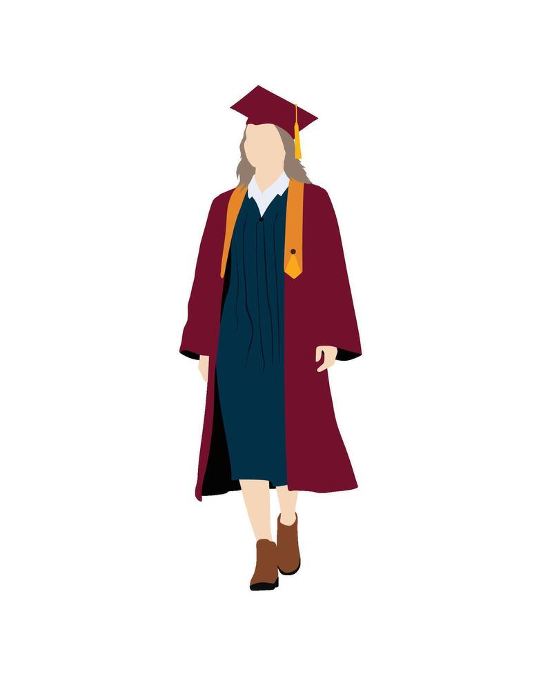 Flat art people and illustration, graduation illustration of a student wearing a cap and gown vector