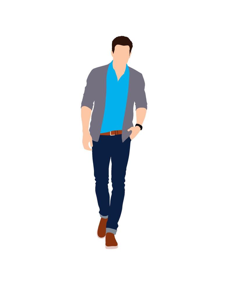 Flat art people and illustration, confident man in casual attire walking vector