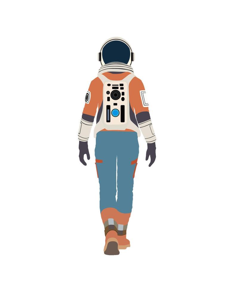 Flat art people and illustration, astronaut in space suit walking away vector