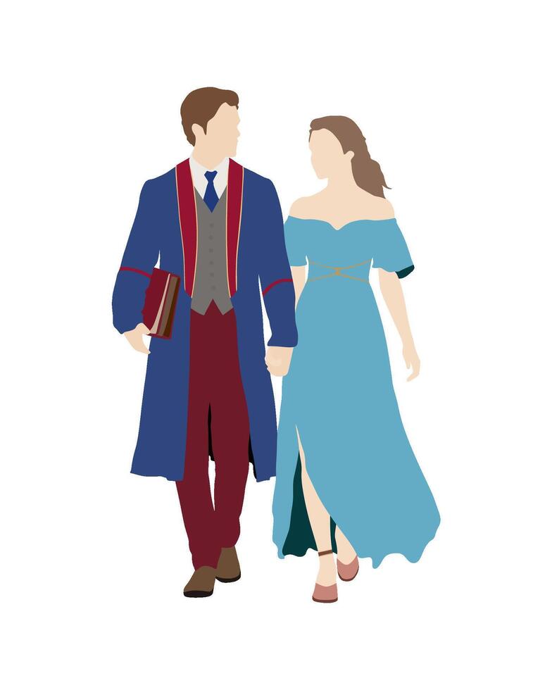 Flat art people and illustration, couple in formal attire walking together vector