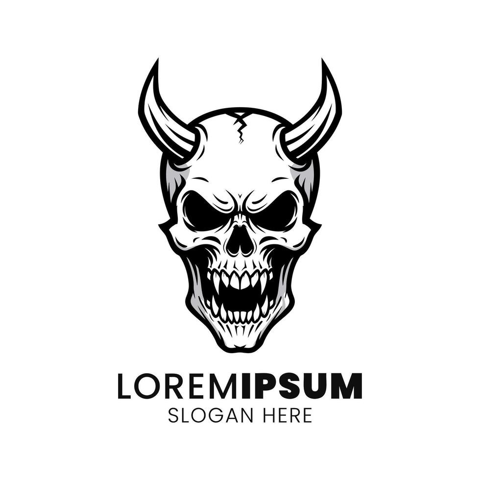 Diabolic Skull Emblem A Monochromatic Depiction of Infernal Power vector