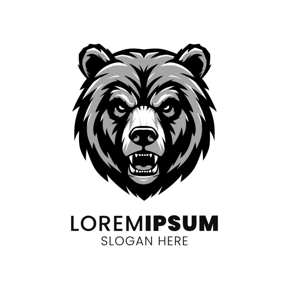 Ferocious Grizzly Emblem A Monochrome Depiction of Untamed Power vector