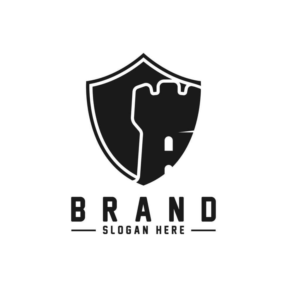 Castle and shield logo illustration design vector
