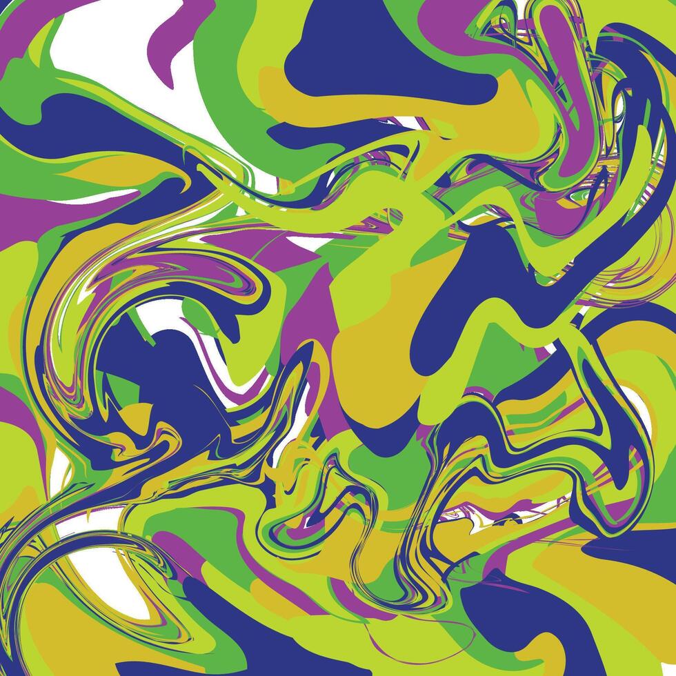 Vibrant and dynamic abstract art with green, yellow, purple, and blue swirls. Evokes creativity and energy, perfect for backgrounds, modern designs, or artistic inspiration. vector