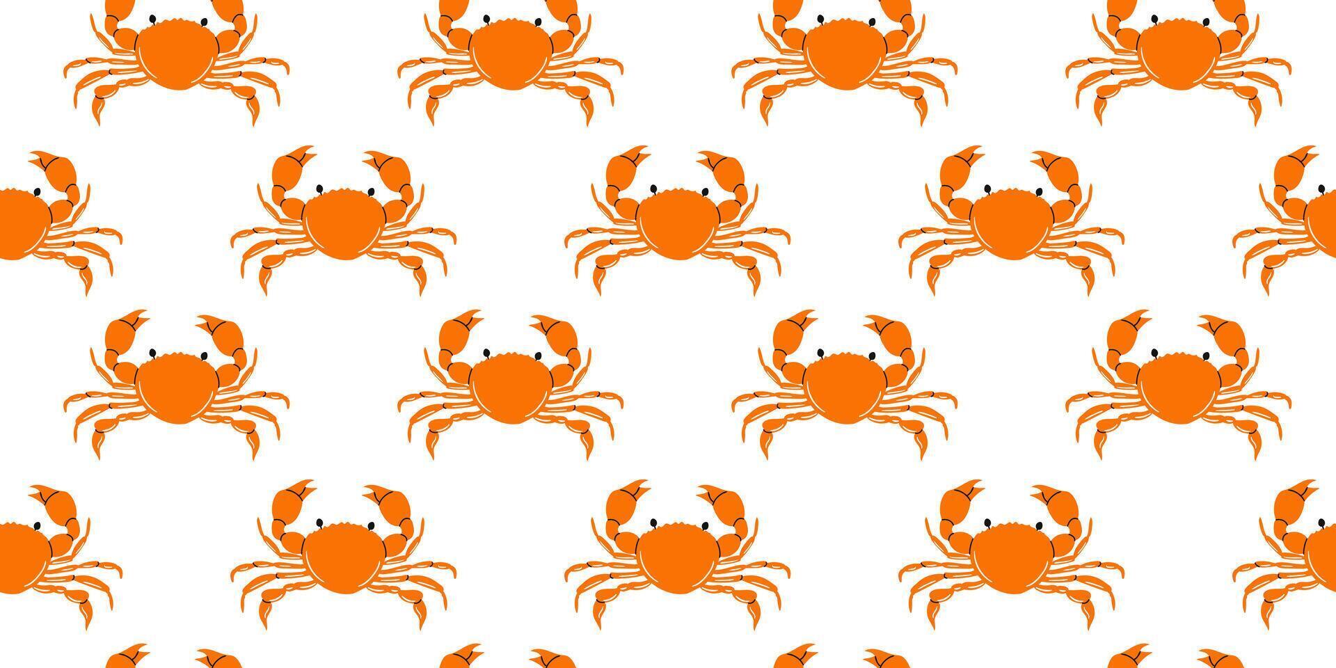 Pattern of orange crabs on a white background shows whimsical marine life design vector