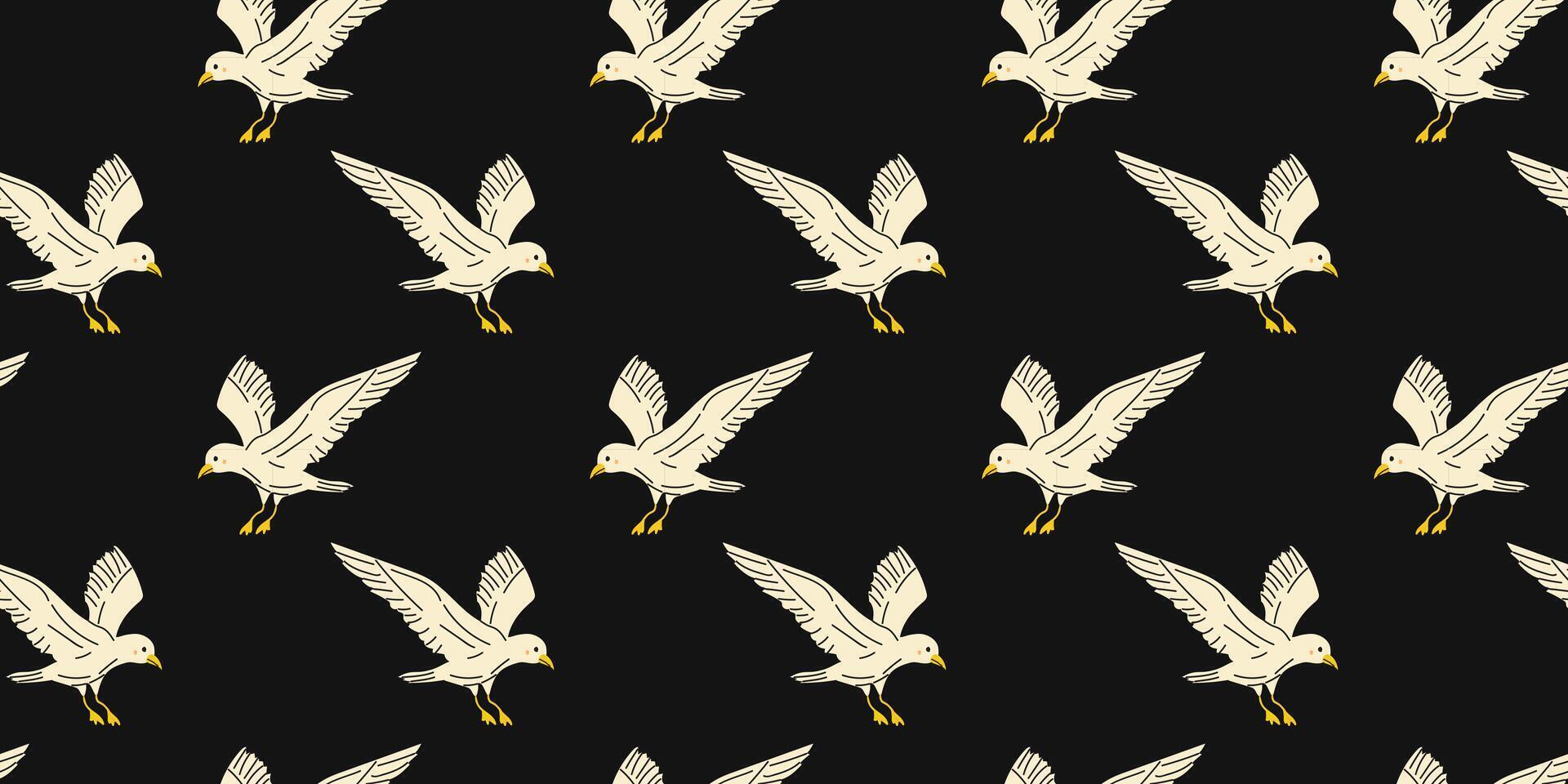 Pattern of white birds in flight against a dark background showcasing a unique design vector