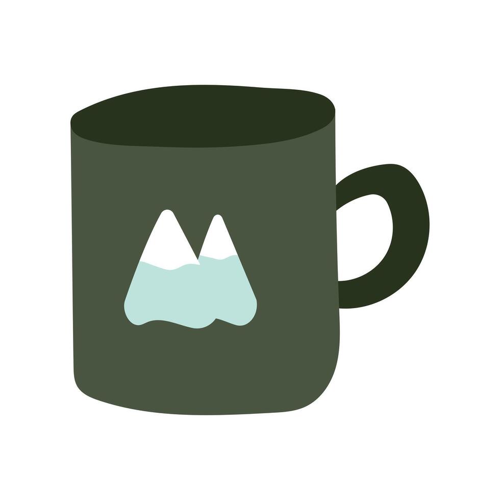 Stylish green mug with mountain design ideal for coffee lovers during morning routines vector