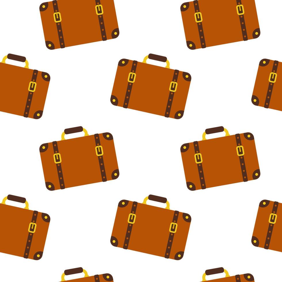 Brown suitcases on a white background create a stylish travel pattern for design purposes vector