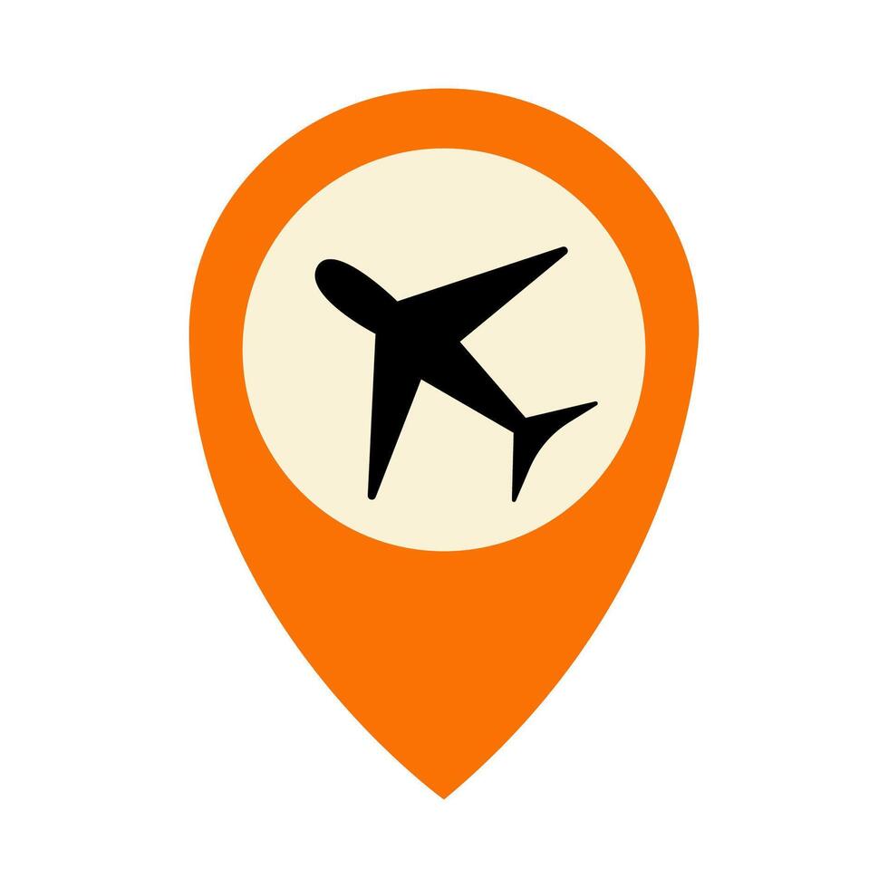 Travel planning with airplane icon in orange location pin vector