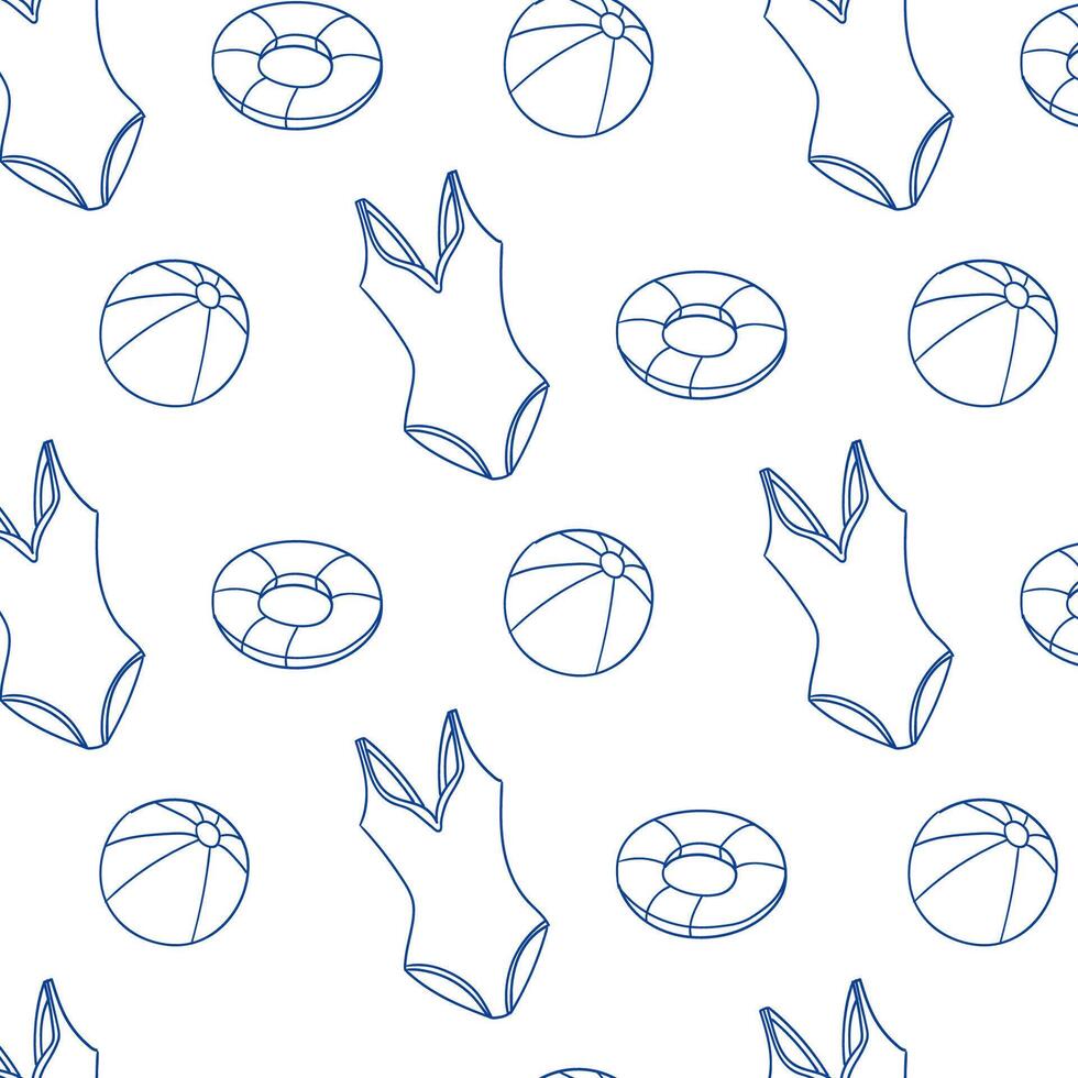 Stylish summer pattern featuring swimsuits and beach balls on a light background vector