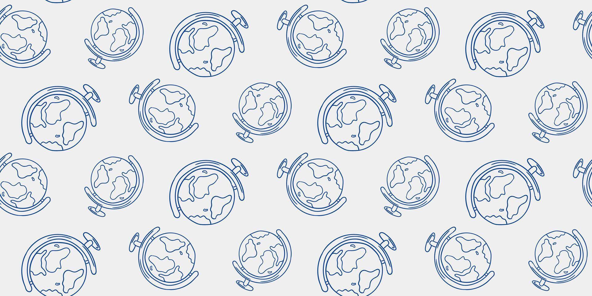 Global patterns featuring stylized globes and compasses on a light background vector