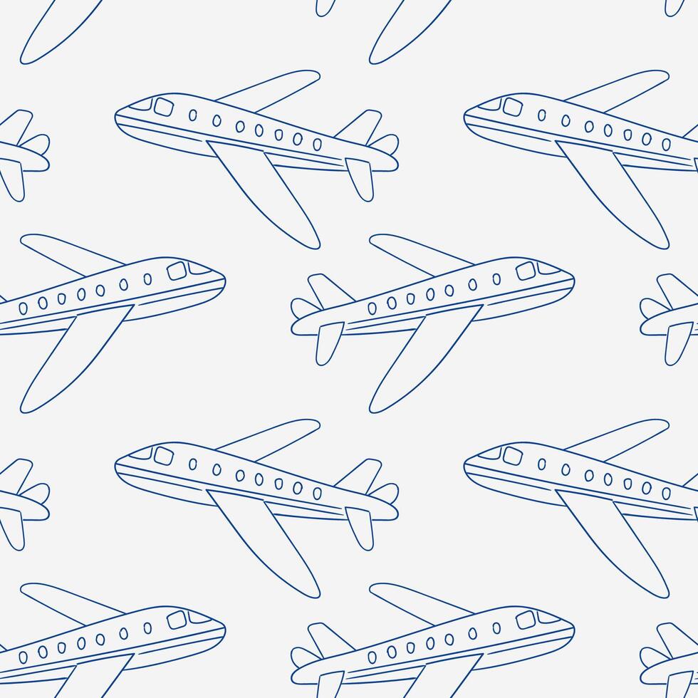 Repeated pattern of simple airplane illustrations on light background vector