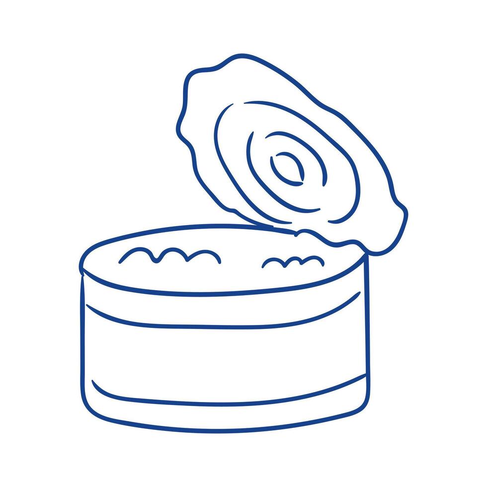 Open can of food with lid flipped back showcasing contents inside vector