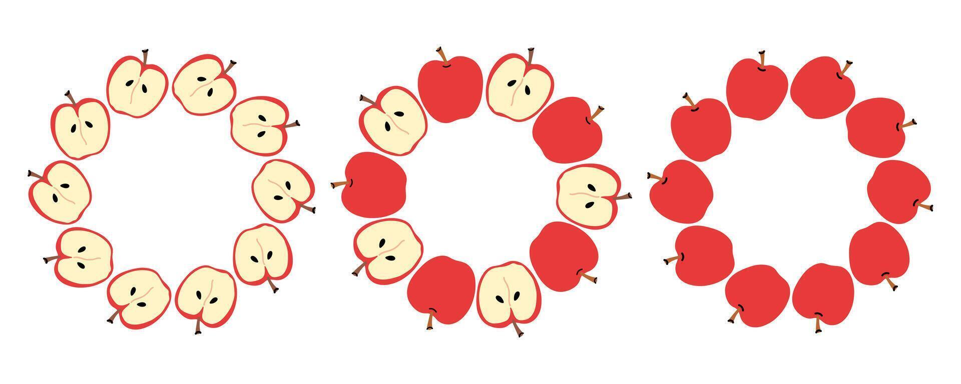 Colorful apple design arranged in a circle with sliced and whole fruits for a creative layout vector