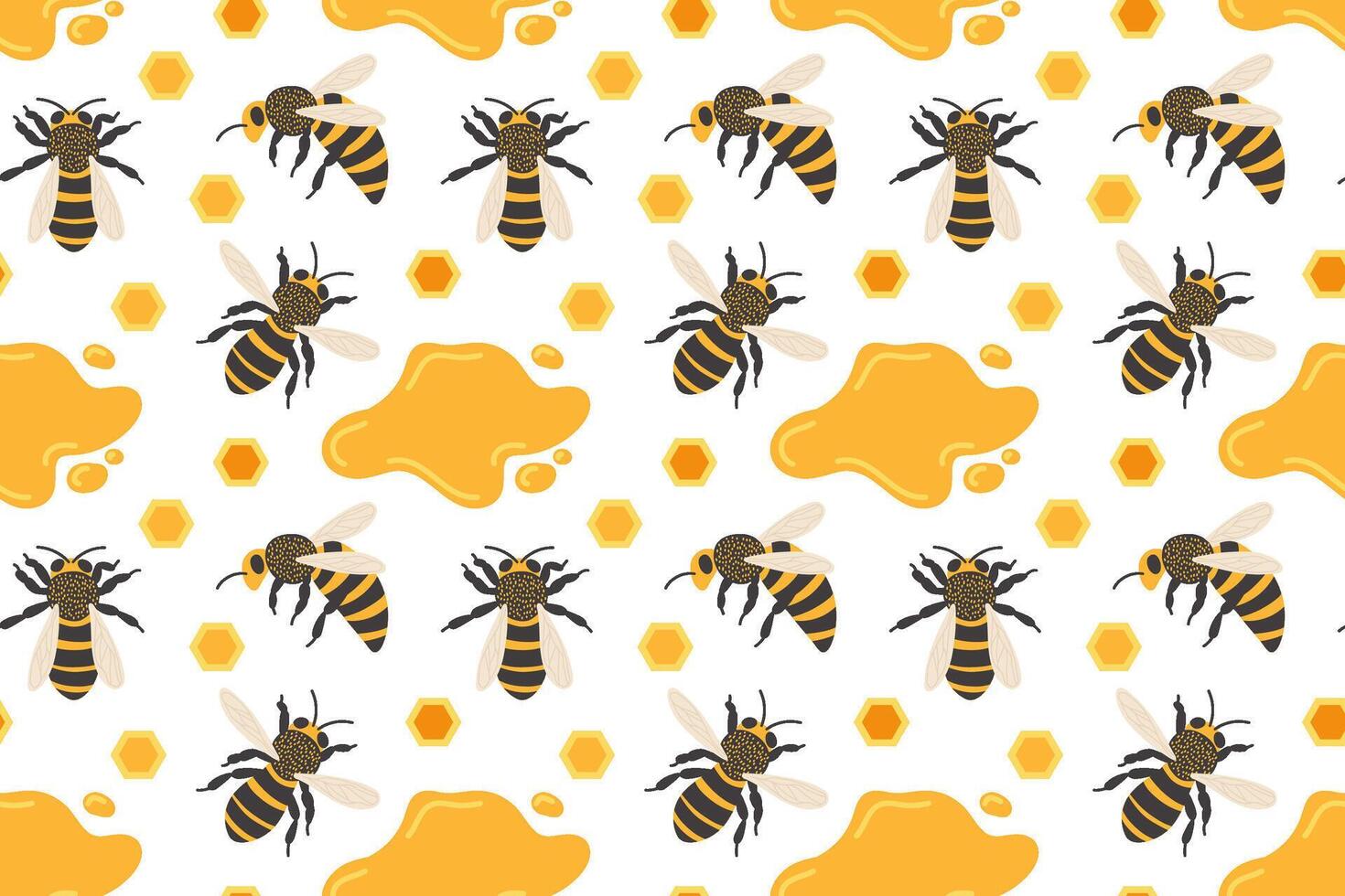 Brightly colored bees and honey pattern in a whimsical design for playful decor vector