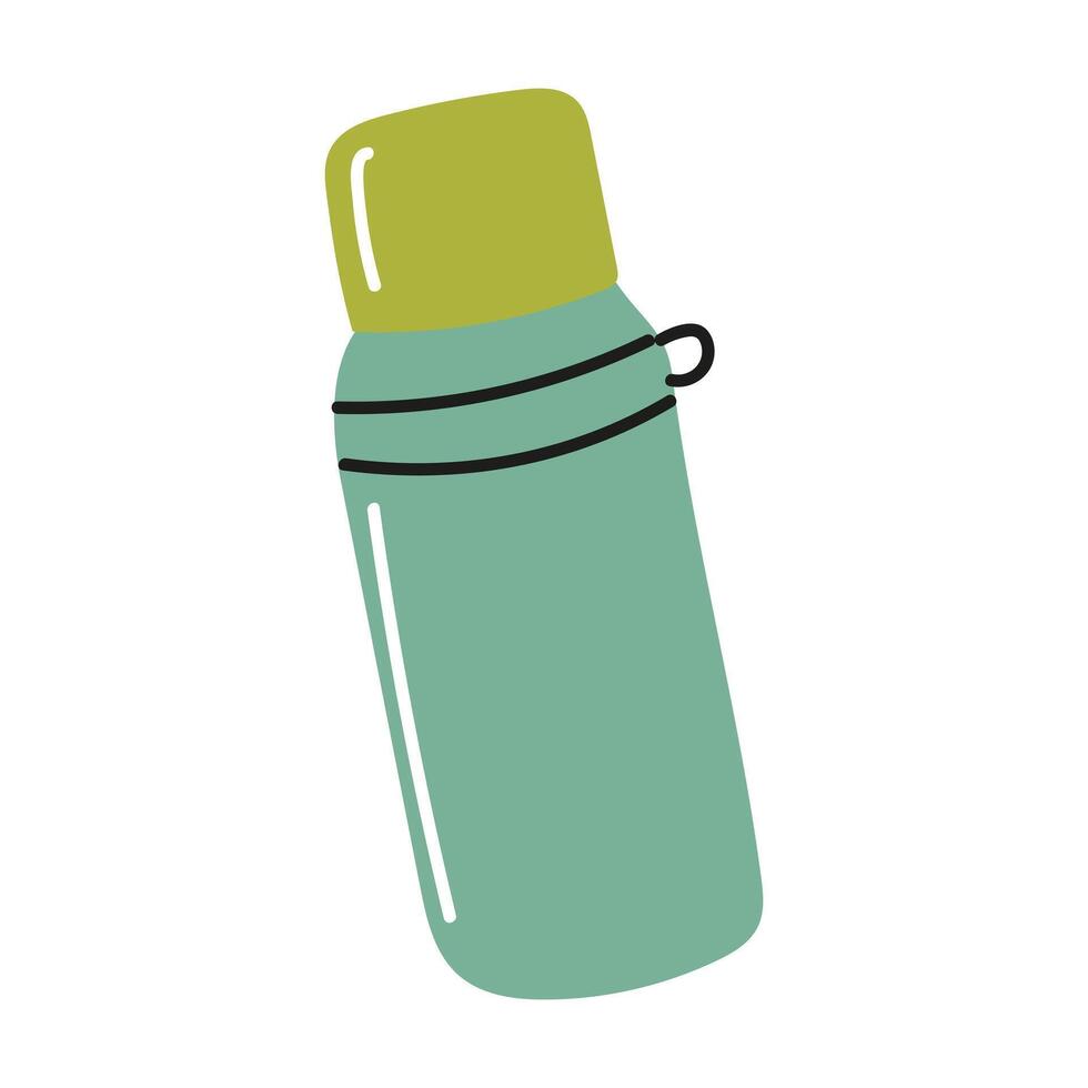 Thermal bottle in soft green color designed for outdoor activities and daily hydration needs vector