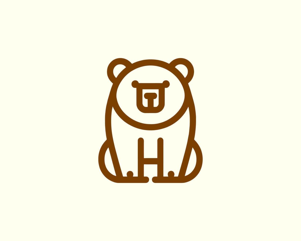 Bear logo minimal line art outline in warm brown vector