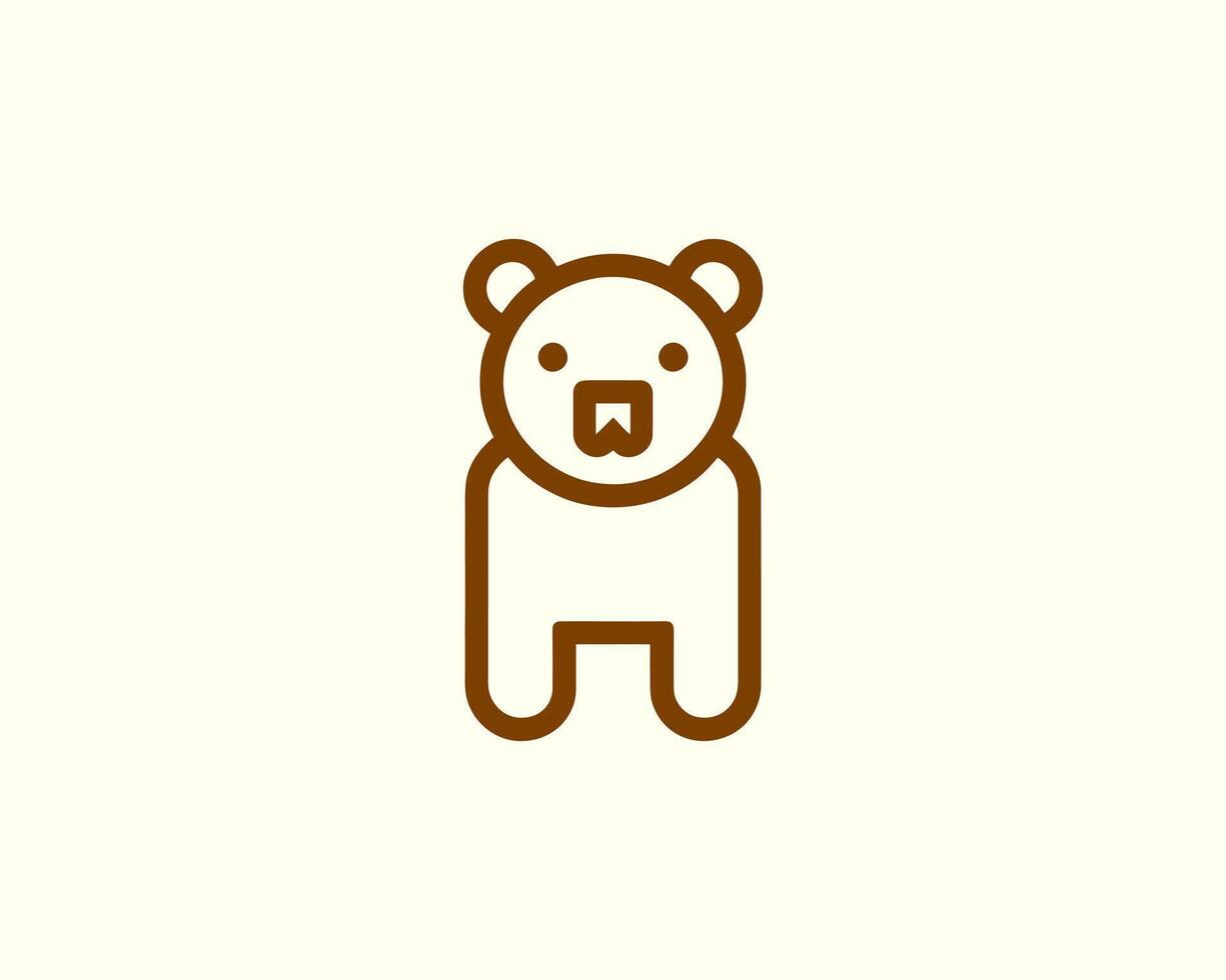 Bear logo playful outline design with line art vector