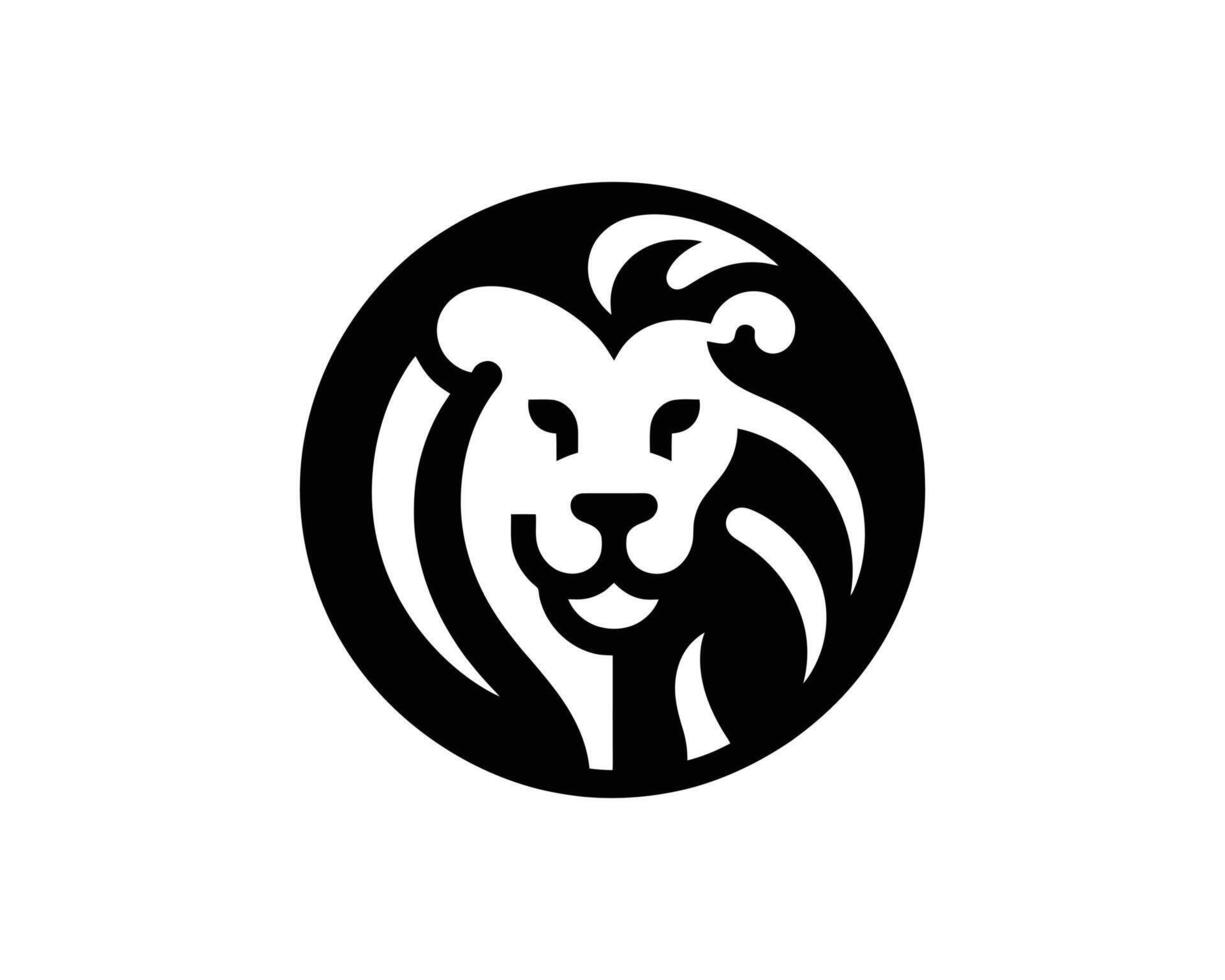 Playful Lion Head Icon Logo in Black and White Clean Minimal Design vector