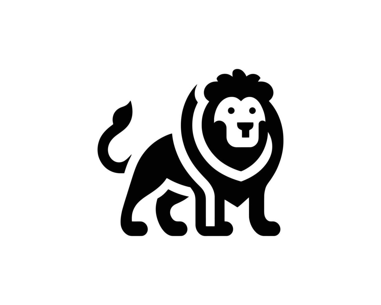 Clean Playful Lion Full Body Icon in Bold Black and White Design vector