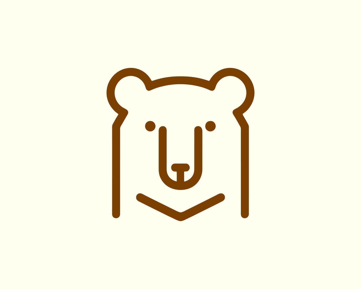 Bear logo clean flat design with line art outline vector