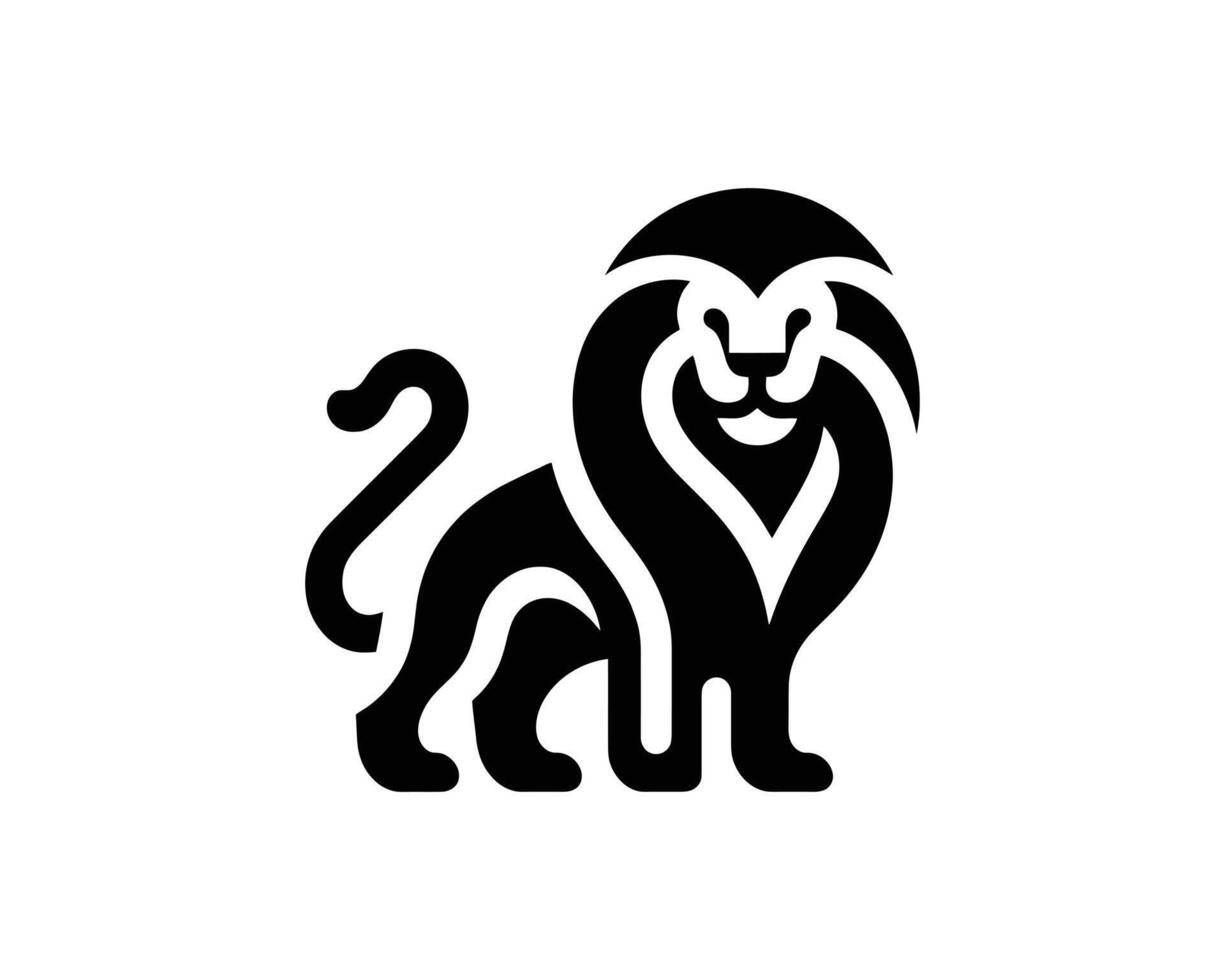 Clean and Playful Lion Full Body Logo in Black and White vector