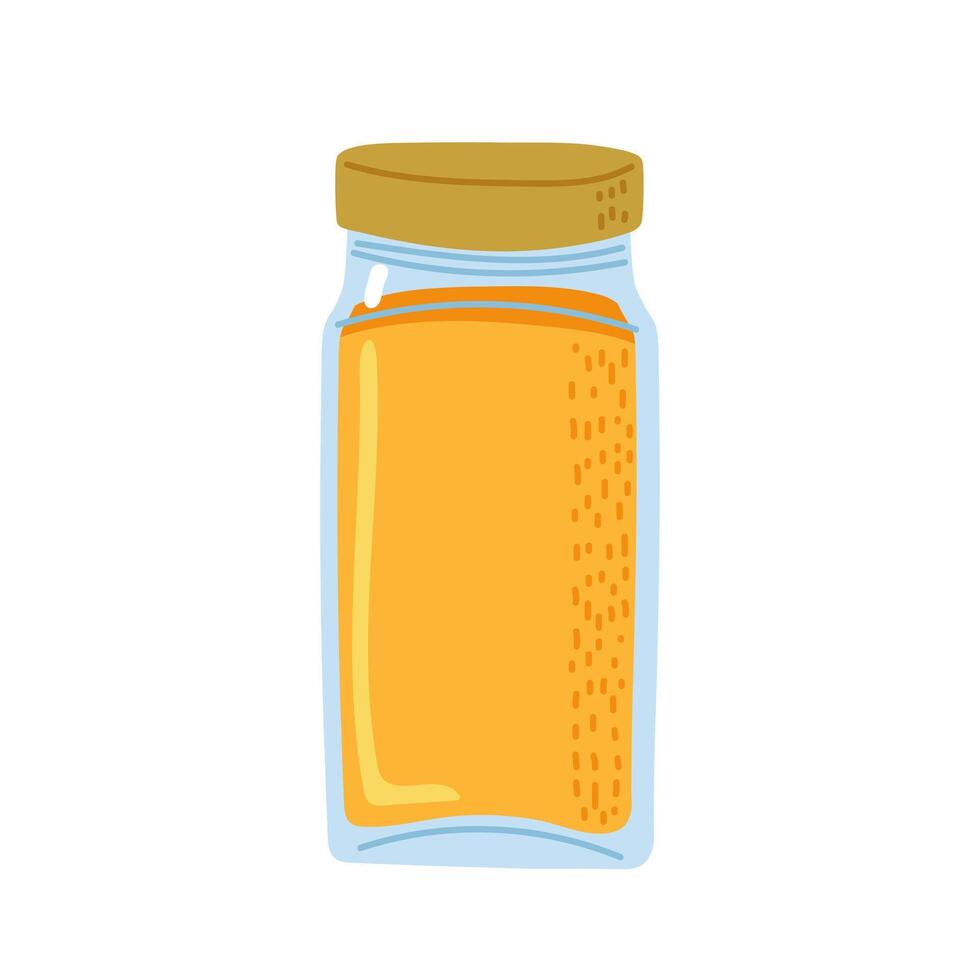 Jar filled with vibrant orange seasoning on a plain background for culinary use vector