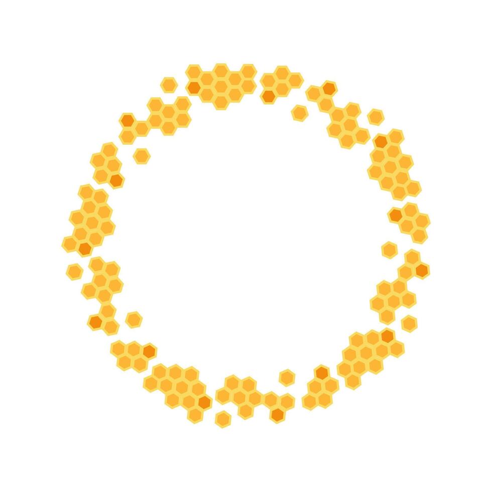 Honeycomb pattern forming a circular frame with vibrant yellow tones vector