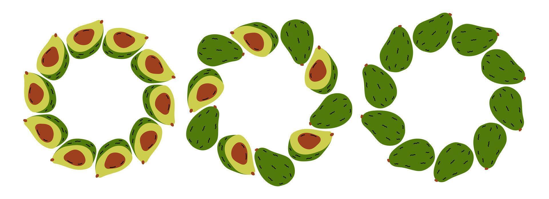 Creative avocado wreath design featuring fresh produce in a circular arrangement vector