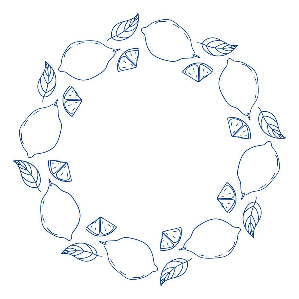 Lemon wreath design featuring vibrant citrus and green leaves for decoration vector