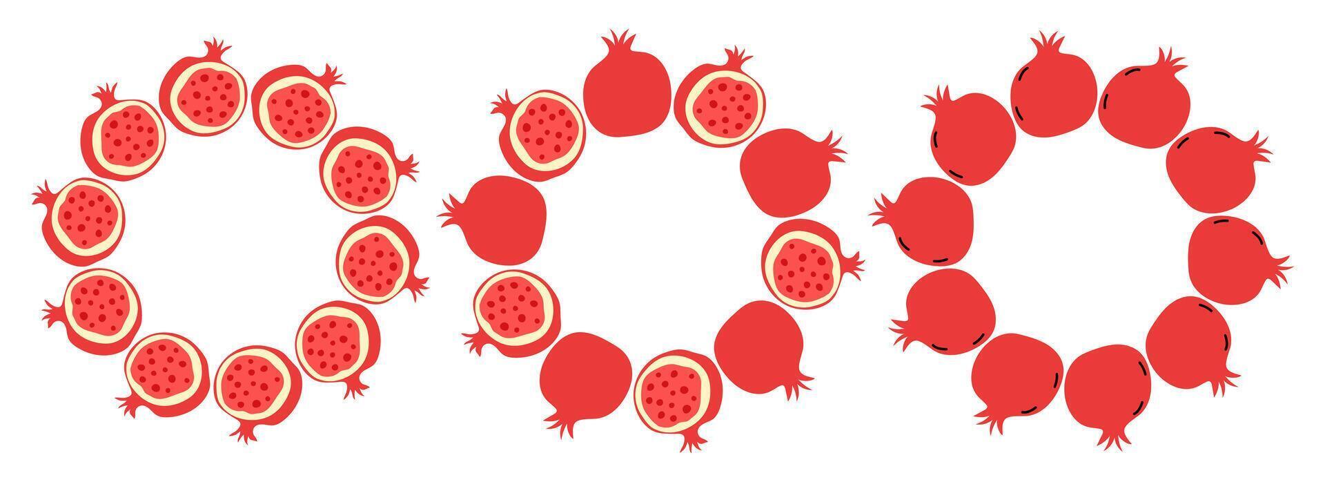 Decorative circular patterns featuring pomegranates in vibrant red colors vector