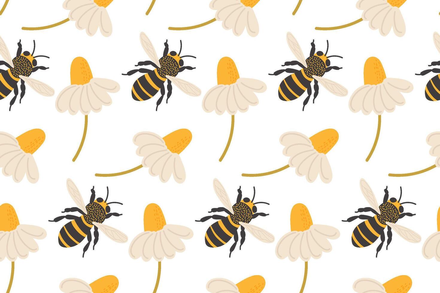 Colorful pattern of bees and flowers creating a cheerful garden atmosphere vector