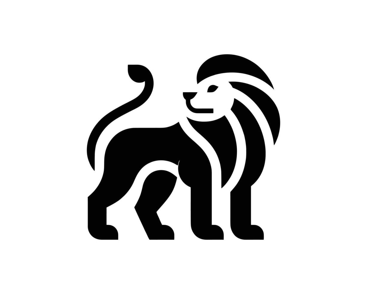 Lion silhouette logo in bold monochrome minimal style vector