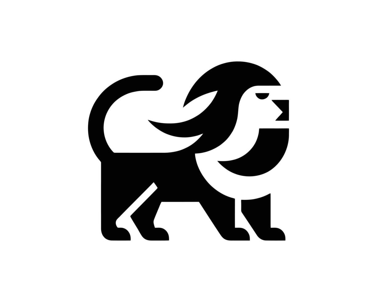 Minimal Lion Full Body Logo in Black and White Playful Design vector