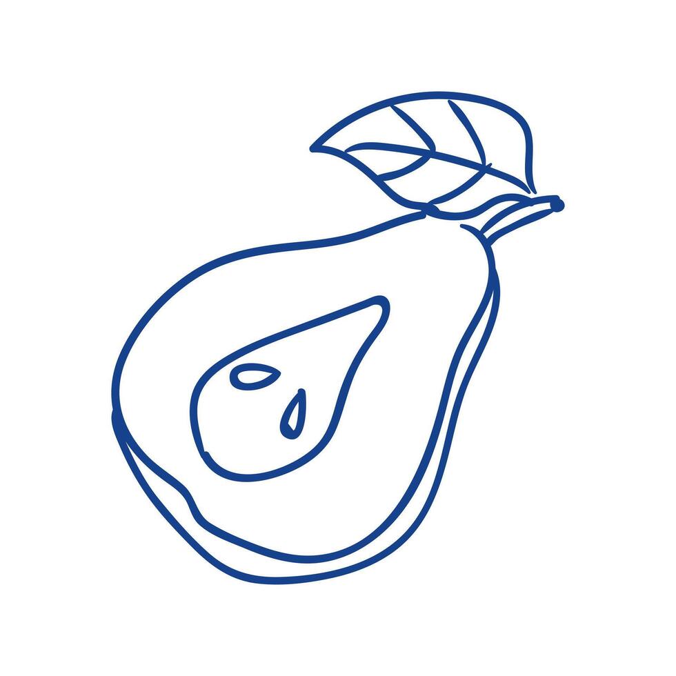 Line art illustration of a pear with a leaf on white background vector