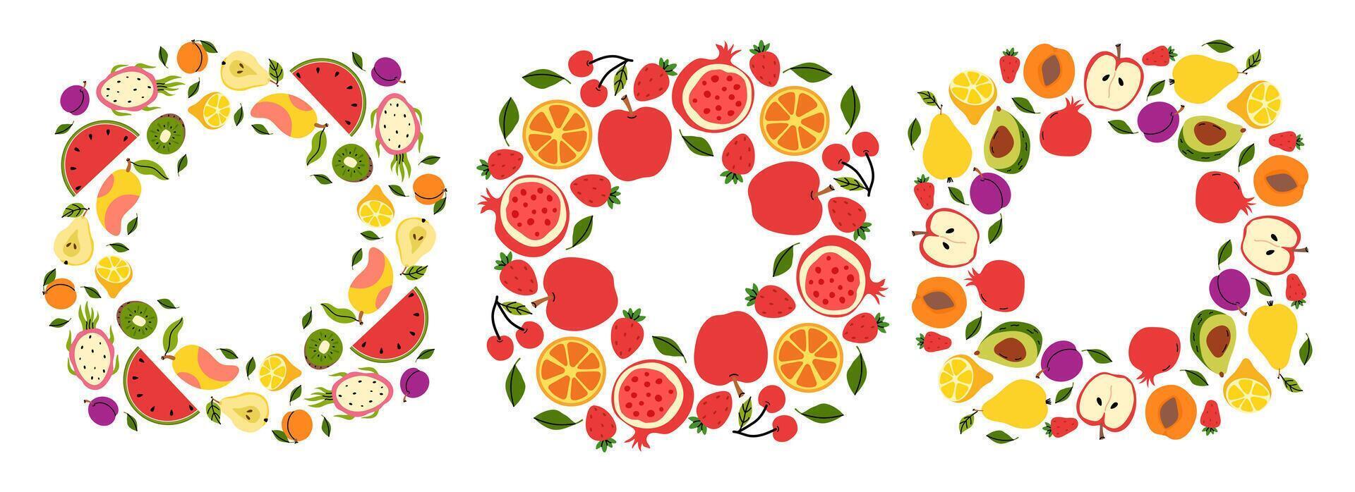 Colorful fruit wreaths create a vibrant display of natures bounty vector