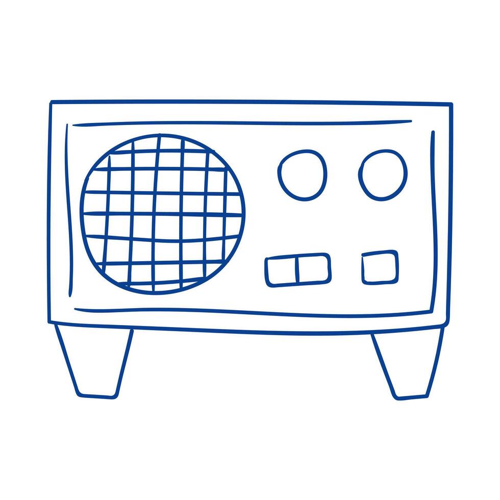 Vintage radio design with simple lines and clear structure created in blue sketch style vector