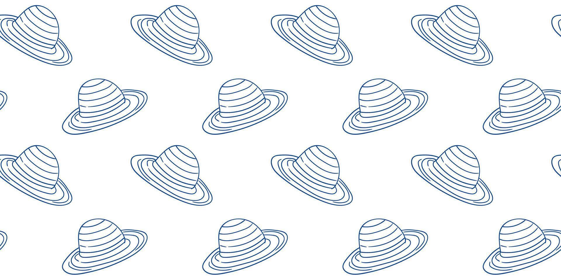 Patterns of simple line drawings of Saturn across a white background display a cosmic theme vector