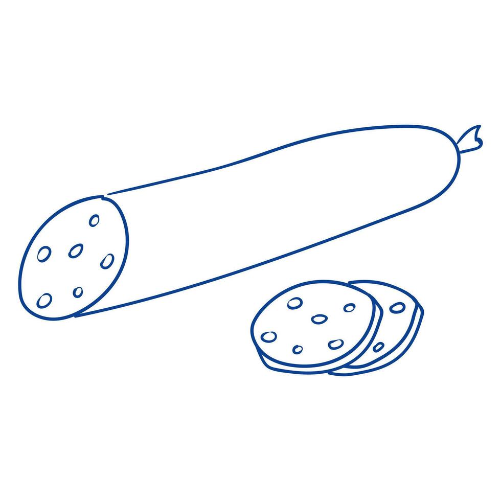 Sliced sausage with whole piece shown on a clean surface in a simple drawing style vector