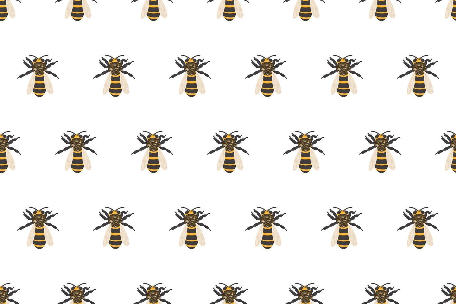 Pattern of bees on a white background creates a vibrant and playful design for fabric vector