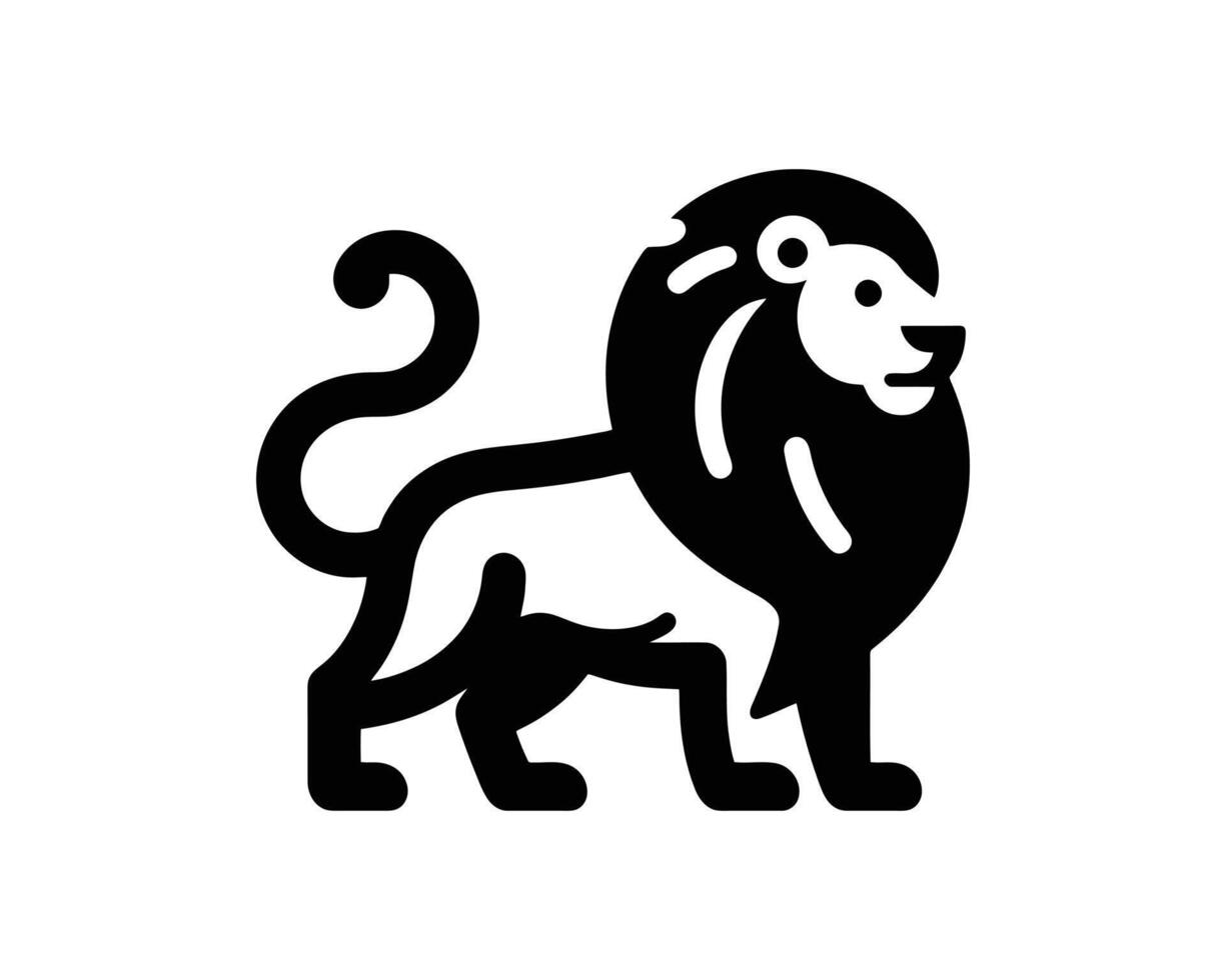 Playful Black and White Lion Full Body Logo in Minimalist Style vector
