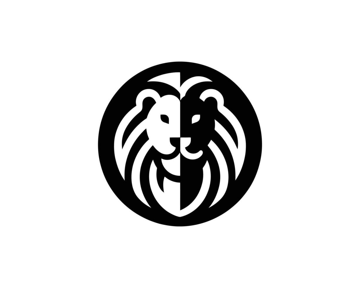 Clean Lion Head Icon Logo in Black and White Minimalist Style vector