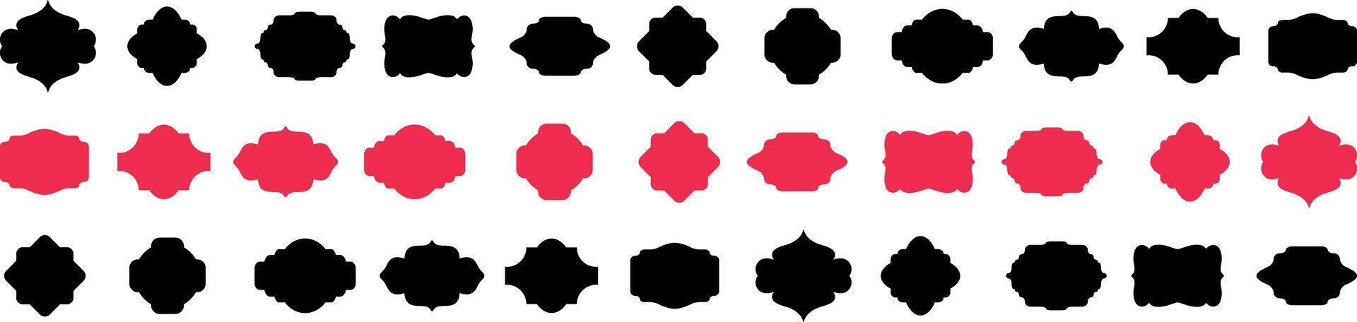 Large collection of black silhouette set frames and cartouches with ornate curved classical designs vector