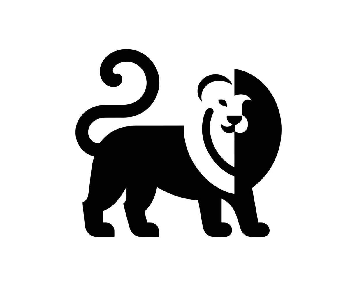 Clean and Minimalist Lion Full Body Logo in Black and White vector