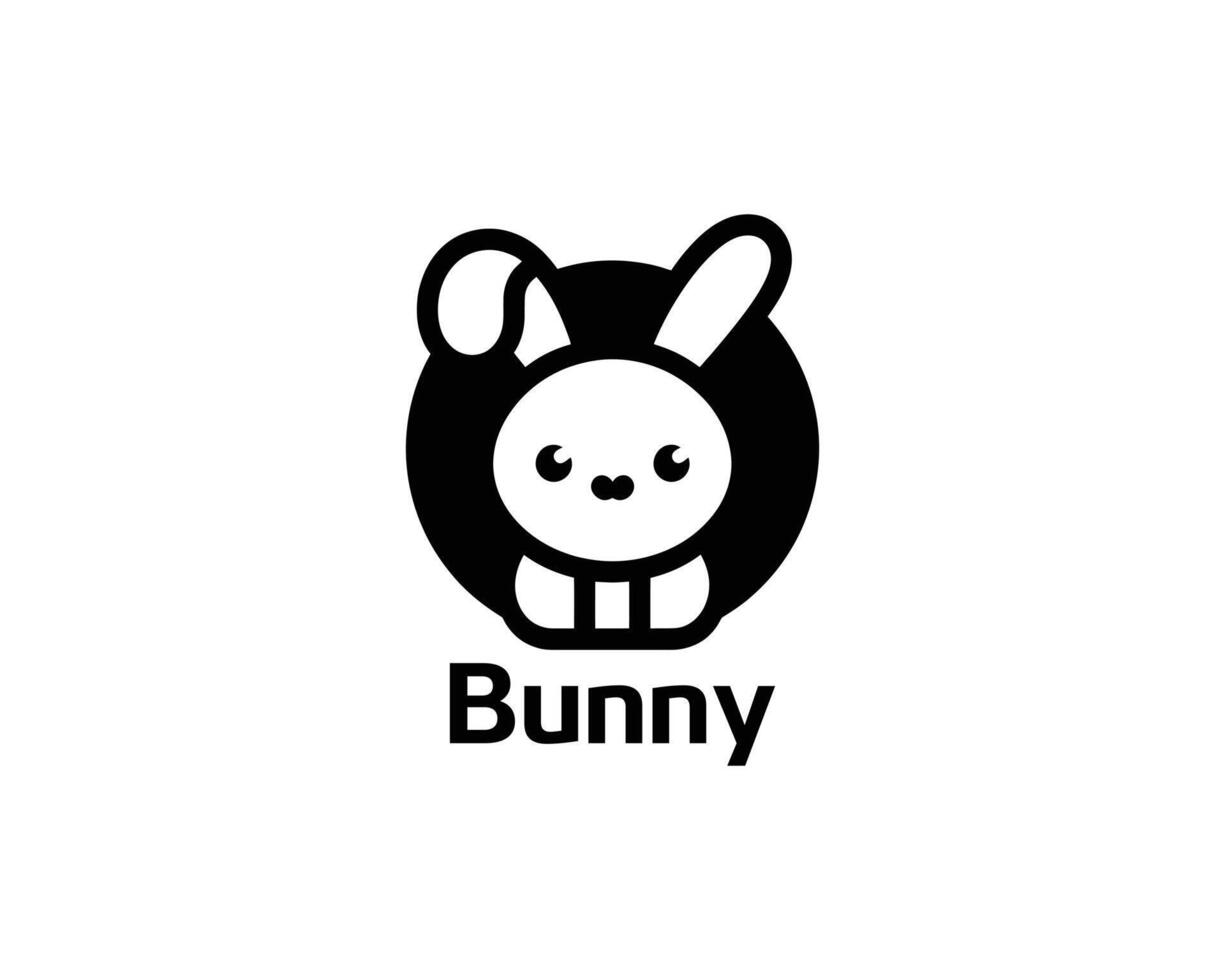 Fun bunny logo icon in black and white for kids brands vector