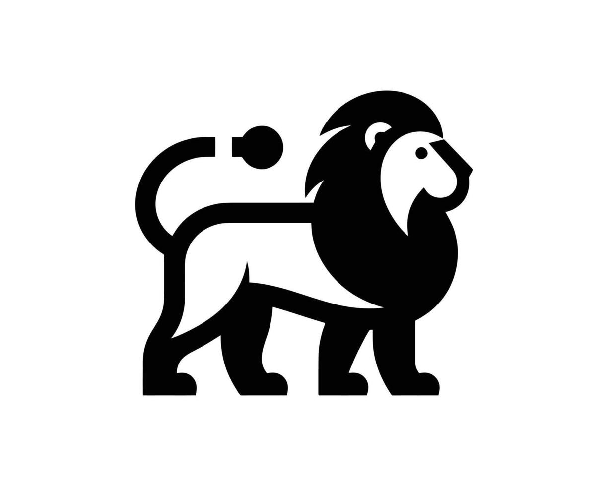 Playful Black and White Lion Logo in Iconic Minimal Full Body Style vector