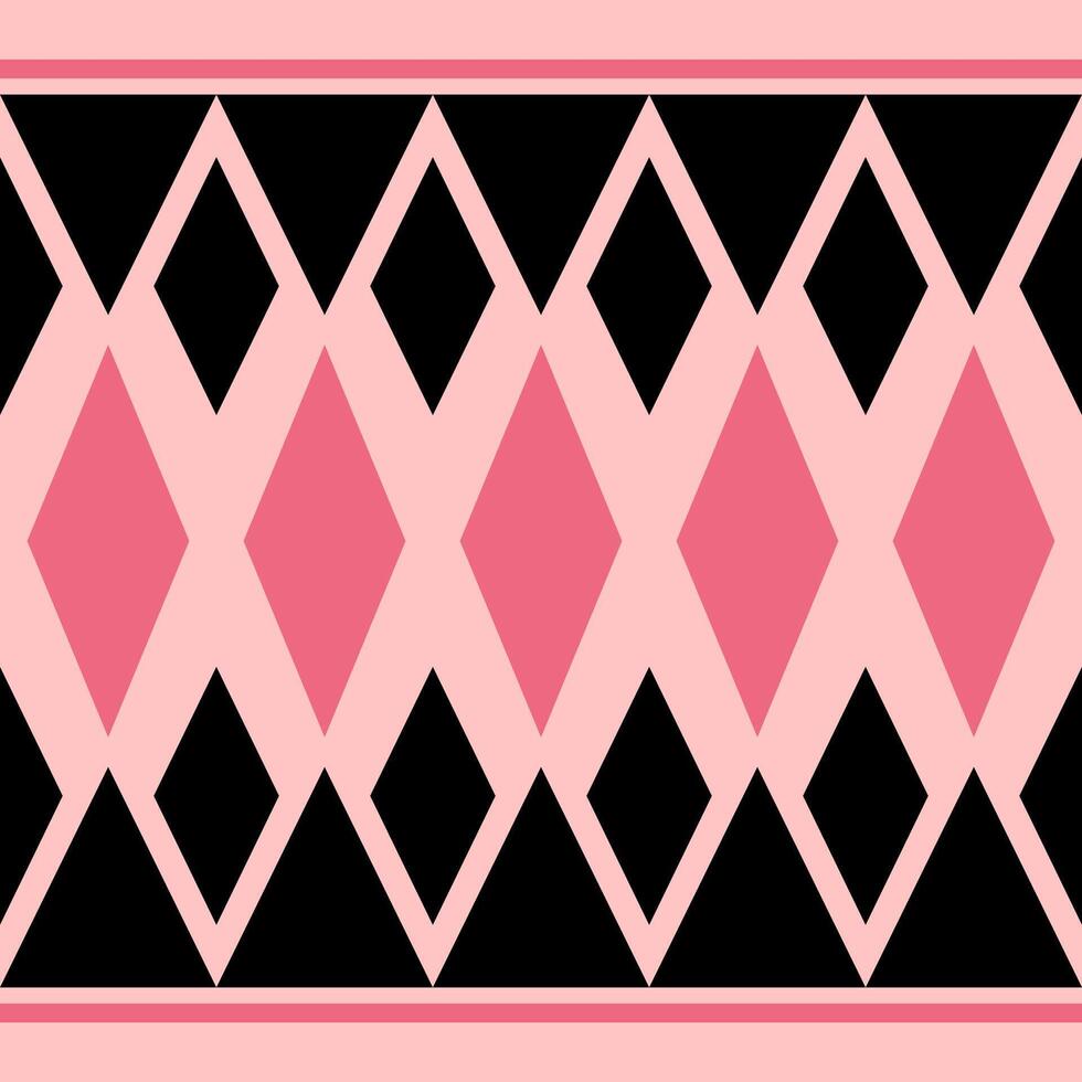 Precious Diamond Stripe Argyle Pattern. Minimal Embroidery Design Wools Pink and Black Motif Traditional Seamless . Modern Navajo Abstract Geometric Border Decoration for Apparel Bandana Shawl vector