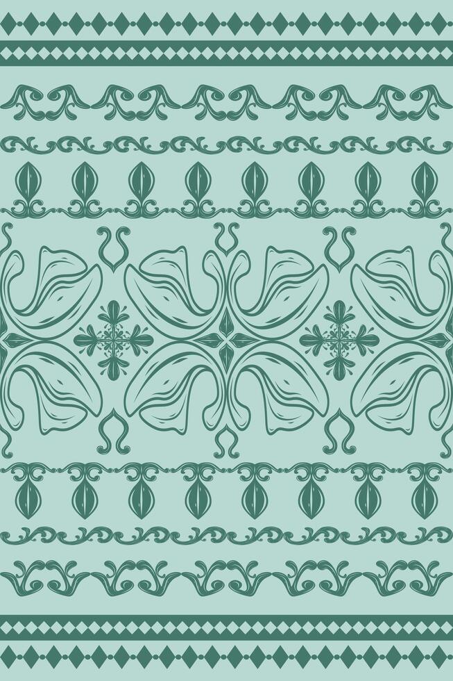 Exotic Fleur de lis Elegance Hand Drawn Florals Baroque Decorative Green Jade Style for Cool Theme Feeling. Scroll Ornament Traditional Pattern for Filigree Silk Weaves Handicraft Brocade Carpet Scarf vector