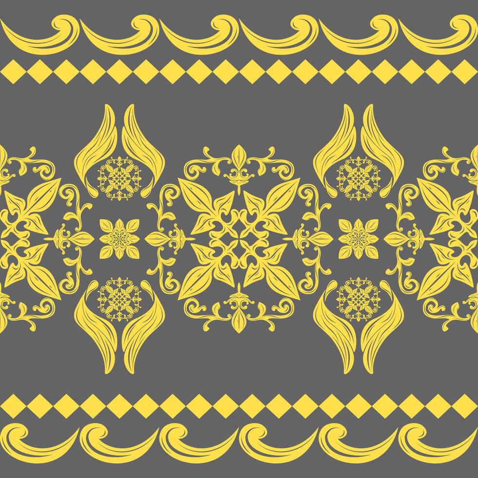 Delicate Flow Waves Of Florals Border Stripe Illustration seamless border pattern. Hand Drawn Striped filigree Royal Baroque Style for Handicraft Scroll Ornament Silk Iznik Scandinavian Folklore Grey vector